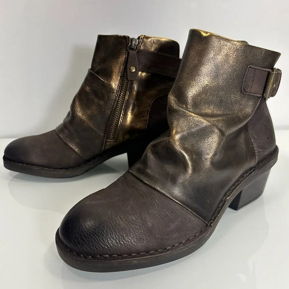 Fly London Dape Bronze Brown Leather Buckle Detail Ankle Boot Size 38/37 - Picture 4 of 12